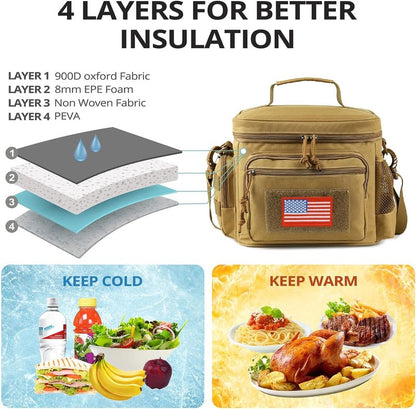 ATRIPACK Lunch Box for Men, Tactical Lunch Bag MOLLE Webbing Leakproof Insulated Large Lunch Cooler Women Adult Meal with Adjustable Shoulder Strap Durable Lunch Pail (Brown)