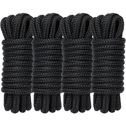 PropelTech 4 Pack 3/8" x 15’ Boat Dock Lines for Boat & Pontoon, Premium Marine- Grade Double Braided Nylon Dock Line, Pre-Spliced with a 12" Eyelet-Black,Boating Gifts for Men