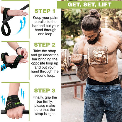 RDX Weight Lifting Straps Figure 8, Anti Slip Strap with Cuffs Wrist Support for Gym Workout Deadlift Powerlifting Bodybuilding Weightlifting, Fitness Strength Training, Hand Bar Grip for Men