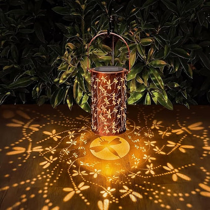 2 Pack Solar Lanterns Outdoor Waterproof Dragonfly Lantern Garden Decor Birthday Gifts for Women Mom Grandma Hanging Solar Lights Metal Decoration for Yard, Patio, Backyard, Porch