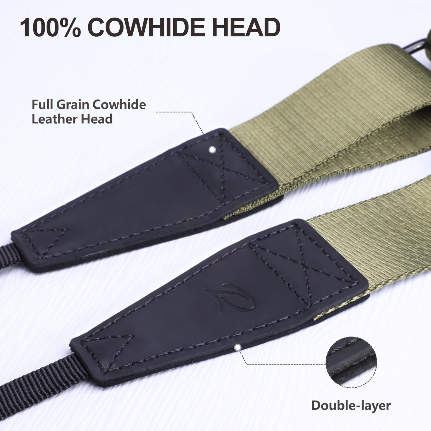 Padwa Lifestyle Adjustable Camera Strap - 1.5" Full Grain Leather Ends Camera Straps for Photographers, Adjustable Neck Shoulder & Crossbody Nylon Strap Quick Release for Cameras and Binoculars