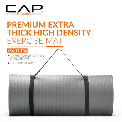 CAP Barbell 1-Inch High Density Exercise Yoga Mat with Strap | Multiple Colors