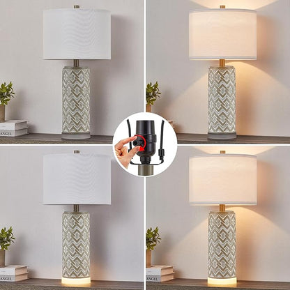 Kyrid Farmhouse Table Lamps Set of 2 with Night Light, Rustic Nightstand Lamps for Living Room and Bedroom (Bulbs Included)