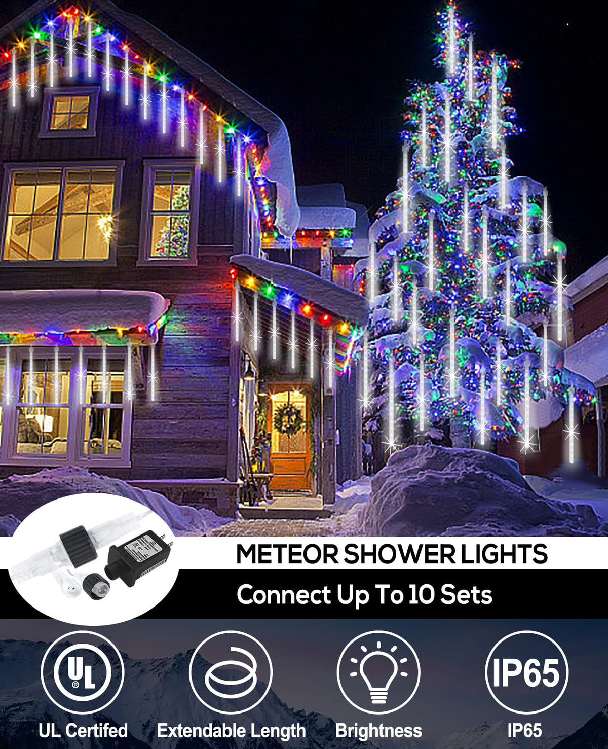 EAGWELL Christmas Lights Outdoor 12 Inch 10 Tubes Meteor Shower Light LED Falling Rain Drop Lights Icicle Cascading Xmas String Decor for Tree Wedding Party Garden Easter Light Decoration,Shine White