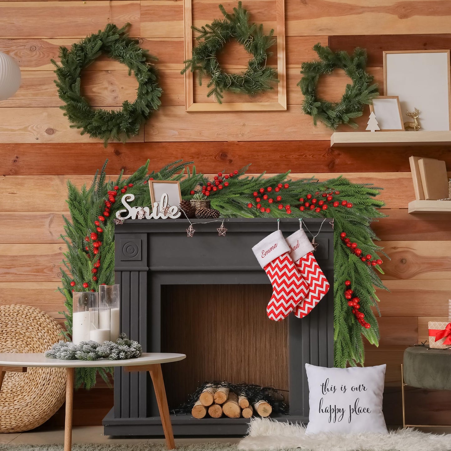 Christmas Norfolk Pine Garland,Real Touch Faux Winter Greenery Garland with Light for Stairs Table Fireplace Backdrop Wall,Christmas Holiday Seasonal Winter Decor (6ft)