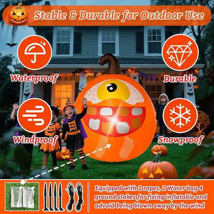 Halloween Inflatables Pumpkin Decorations Outdoor - 4 FT Inflatable Pumpkins for Yard Blow up Cute Blow up with LED Build-in for Garden Lawn Indoor Party Decor