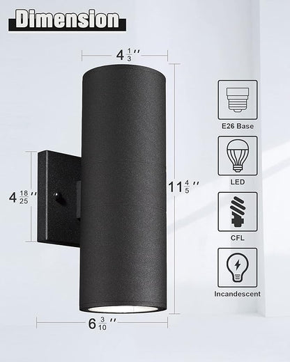 Ken & Ricky Outdoor Wall Sconce Lights, Black Exterior Lighting Fixtures, Outside Porch Lights Outdoor Wall Light Fixtures for House Garage Front Door Patio -2 Pack