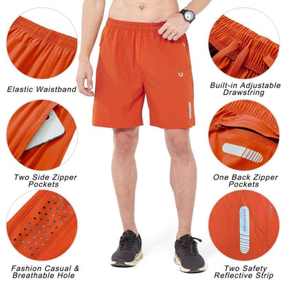 NORTHYARD Men's Athletic Running Shorts Gym Workout 7"/9"/5" Quick Dry Lightweight Sports Basketball Tennis 3 Zipper Pockets Orange L