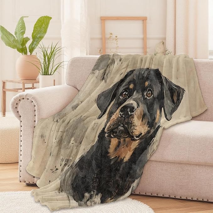 Rottweiler Dog Throw Blanket for Boys Girls Kids Adults Women, Fuzzy Warm Soft Cozy Flannel Blankets Gifts for Bedroom, Couch, Travel, Home Decor 60x80 in