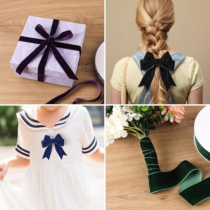 Dark Dusty Blue Velvet Ribbon 1-1/2" x 20Yd,Great for Gift Wrapping,Hair Bows Making, Wreaths,Wedding and Christmas Party Decoration(Dark Dusty Blue 1-1/2")