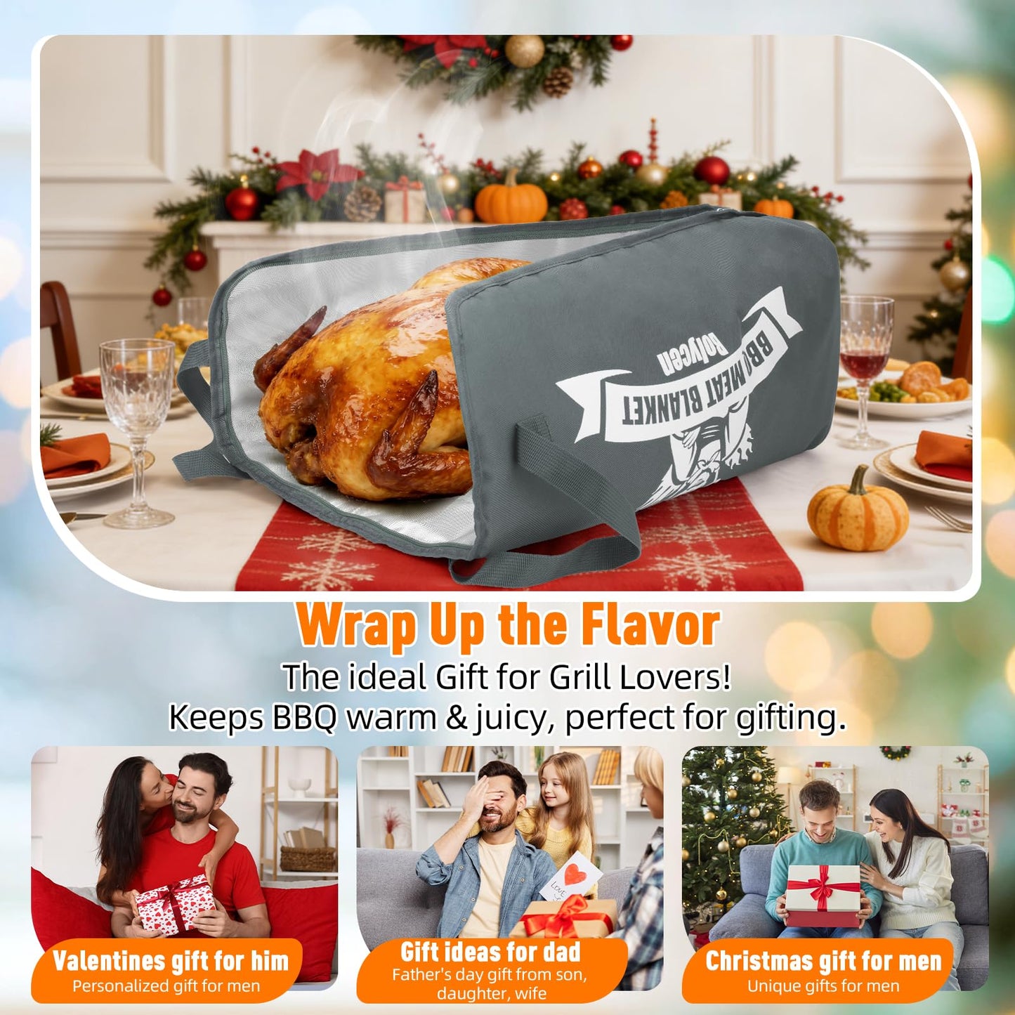 Upgraded Insulated BBQ Blanket for Resting Meat-BBQ Smoker Accessories Gifts for Men Dad Husband-Air Fryer/Kitchen/Camping/Baking/Party Essential-Bag for Brisket/Steak/Pork Shoulder/Turkey (21inch)