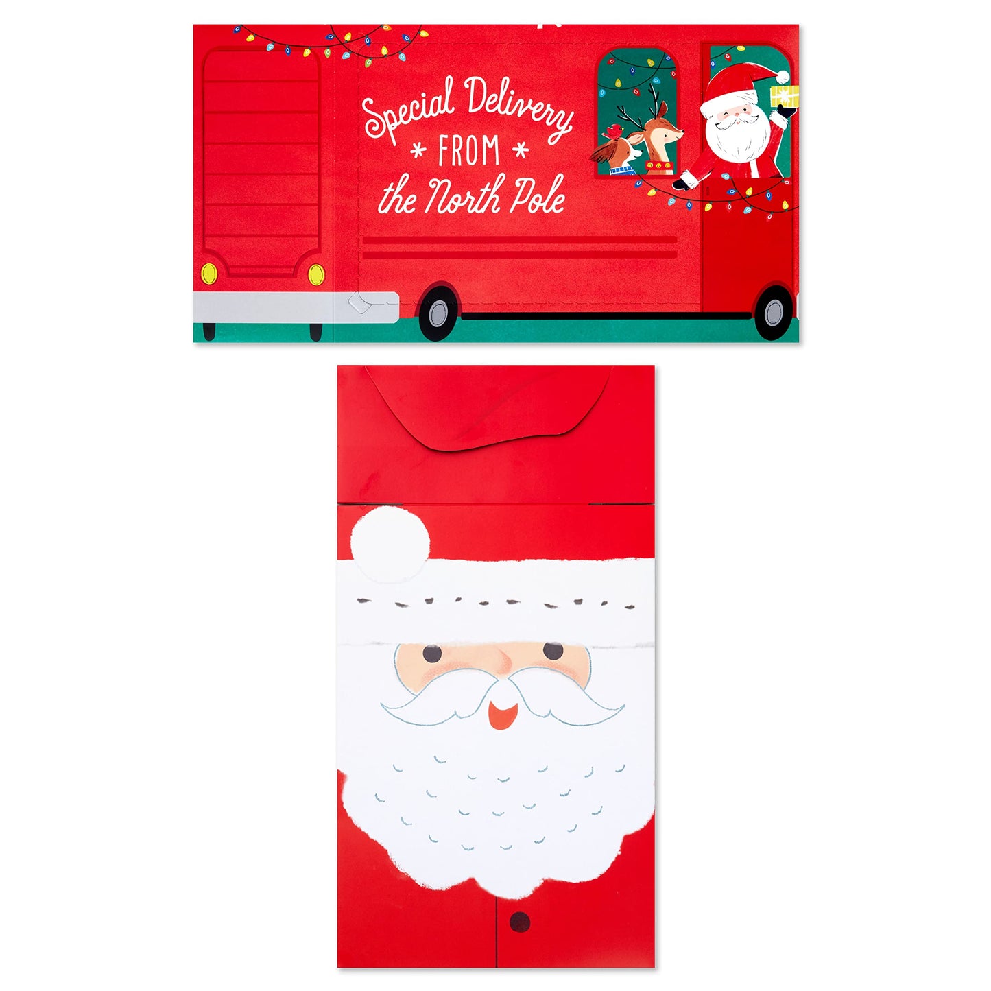 Hallmark Self-Sealing Christmas Gift Box Set with Zip Opening (Red Truck, Santa with Removable Beard Mask) for Kids & Grandchildren