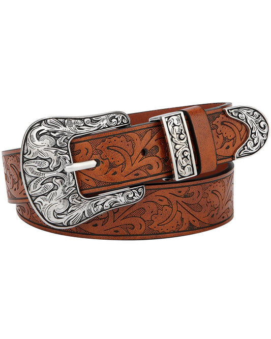 AWAYTR Kids Western Belt for Girls - Vintage Cowgirl Leather Belt for Jeans Dresses, Brown, Fit Waist 20-24in