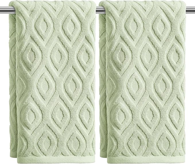 Artoid Mode 2 Pcs Light Green 3D Diamond Grid Jacquard Hand Towels