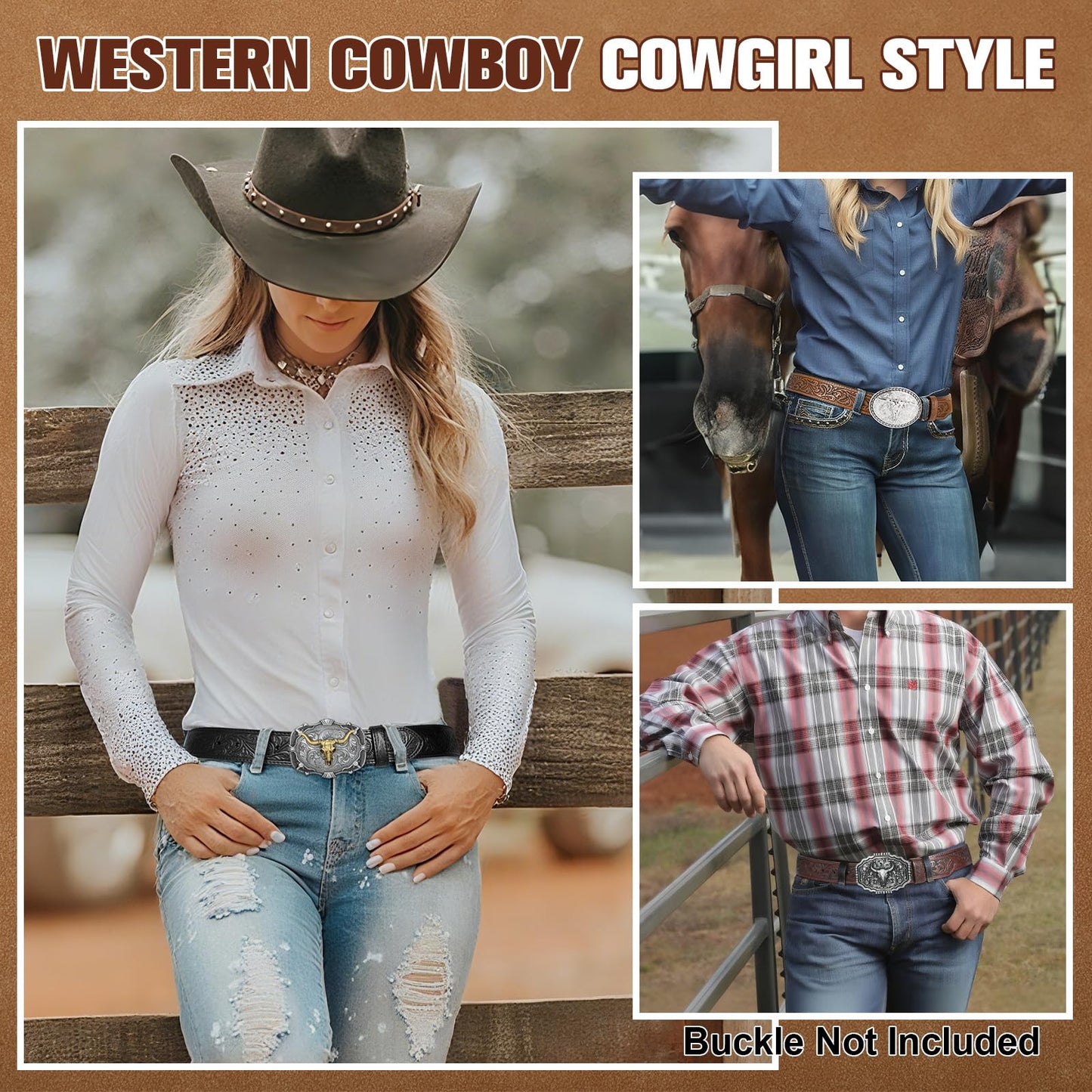 BELTROAD 3 Pack Western Belts for Men Women without Buckle Cowboy Belt for Buckle Mens Western Leaher Belt for Jeans