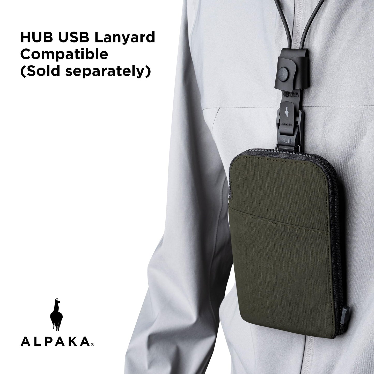 ALPAKA Zip Travel Wallet Green Axoflux 210D - RFID Passport Holder - Self Locking Zipper - Tear Resistant Material - Four Pockets and Two Card Slots - HUB Accessories Compatible