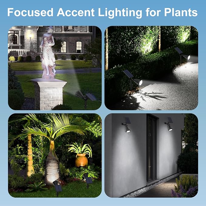 Solar Spot Lights Outdoor [4 Modes /2 Pack] Waterproof IP65 Solar SpotLights with Auto On/Off, 180° Adjustable Solar Powered Landscape Lights for Yard/Graden/Pathway/Wall/Tree (Cool White)