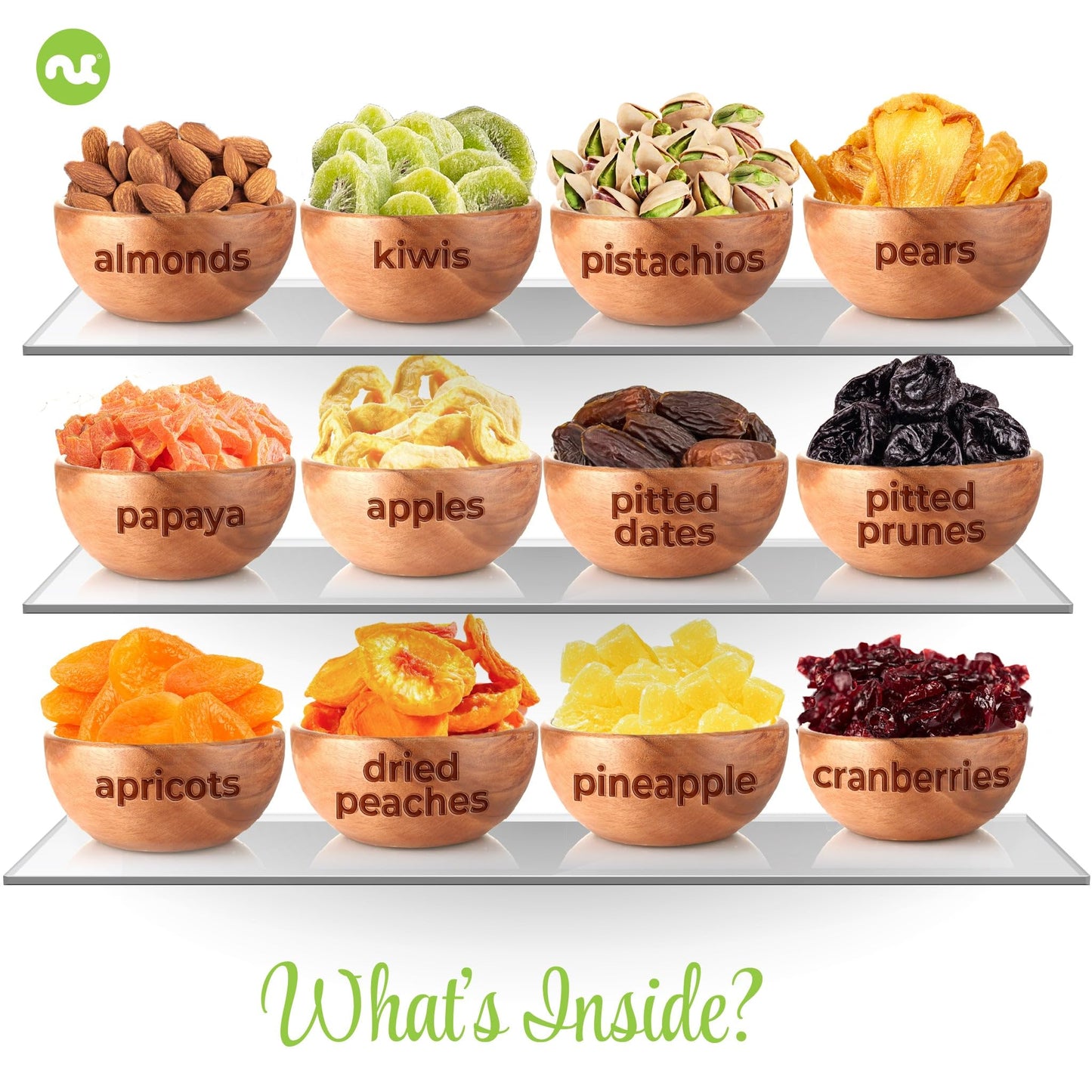 NUT CRAVINGS - Dried Fruit & Mixed Nuts Gift Basket in White Gold Box (12 Assortments) Food Arrangement, Healthy Snack Care Package,