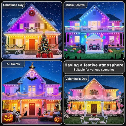 500Ft Permanent Outdoor Lights for House Waterproof, IP67 LED Eave Lights with App/Remote Control, Outdoor Permanent led Lighting for House Roof Decor,Christmas,Party,All Holiday and Daily