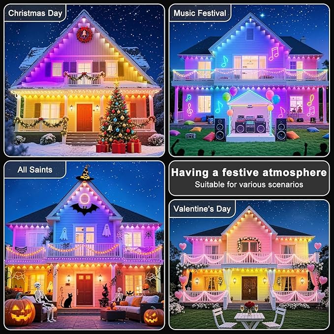 300Ft Permanent Outdoor Lights for House Waterproof, IP67 LED Eave Lights with App/Remote Control, Outdoor Permanent led Lighting for House Roof Decor,Christmas,Party,All Holiday and Daily