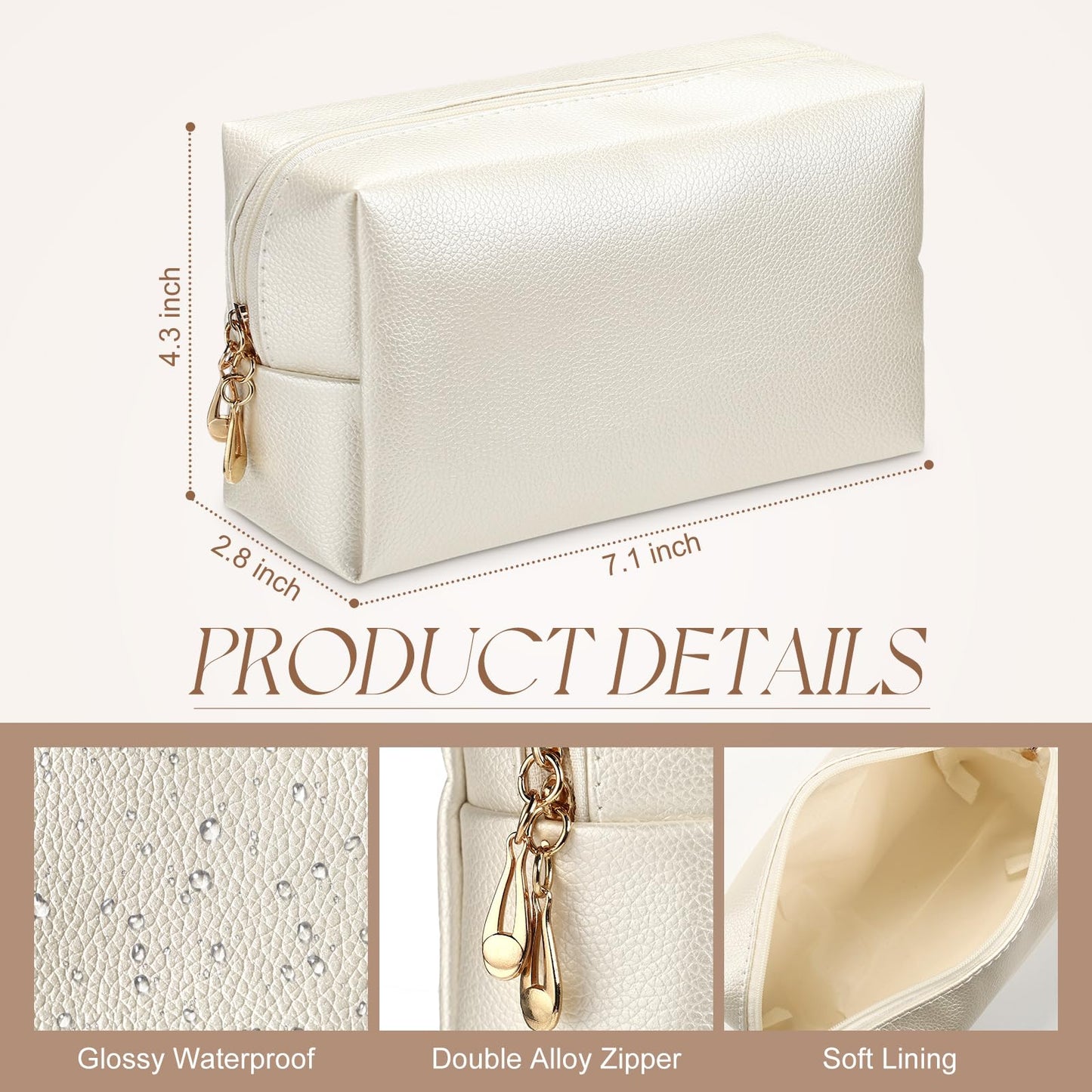 Kigeli 12 Pcs PU Leather Makeup Bag Bulk Small White Preppy Cosmetic Pouch with Zipper Wedding Bridesmaid Gift Waterproof Mini Toiletry Bag for Purse, Aesthetic Travel Organizer for Girls Women