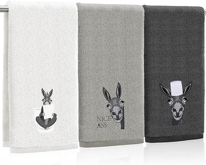 3 Pcs Funny Donkey Hand Towels Embroidered Donkey Farmhouse Decorative Bathroom