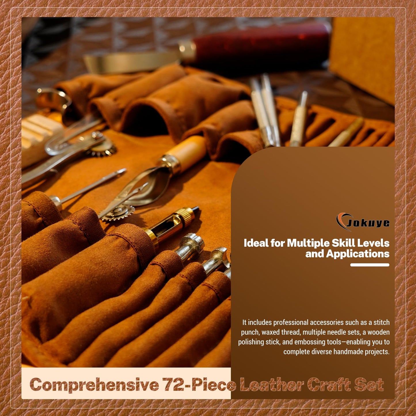 Jokuye Leather Working Tools Kit, Professional Leather Craft Tools for Carving, Stamping, Sewing, Punching, Cutting, Beveling with Durable Storage Bag, Tooling Kit for Crafting, Repair & DIY Projects