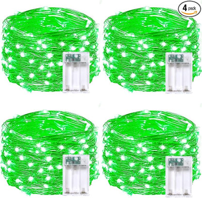 4 Pack 20FT 60LED Halloween Battery Operated Fairy Lights with Timer, Waterproof Battery String Lights Outdoor Indoor, Battery Twinkle Lights for Bedroom Wedding Birthday Party Christmas (Green)
