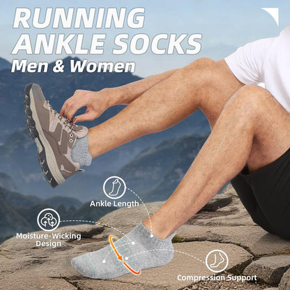 Lapulas Merino Wool Ankle Hiking Running Socks for Men Women Breathable Compression Thick Athletic No Show Socks 6 Pairs
