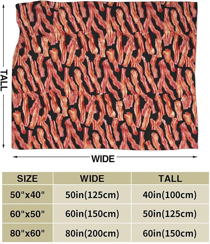 Funny Bacon Blanket, Food Throw Blankets, Meat Fuzzy Plush Blanket Ultra Soft for Bacon Lover Gift Kids Teens Women Men Girls Boys Stuff Decor for Home Bedding Sofas Couch Camping 50"X40"