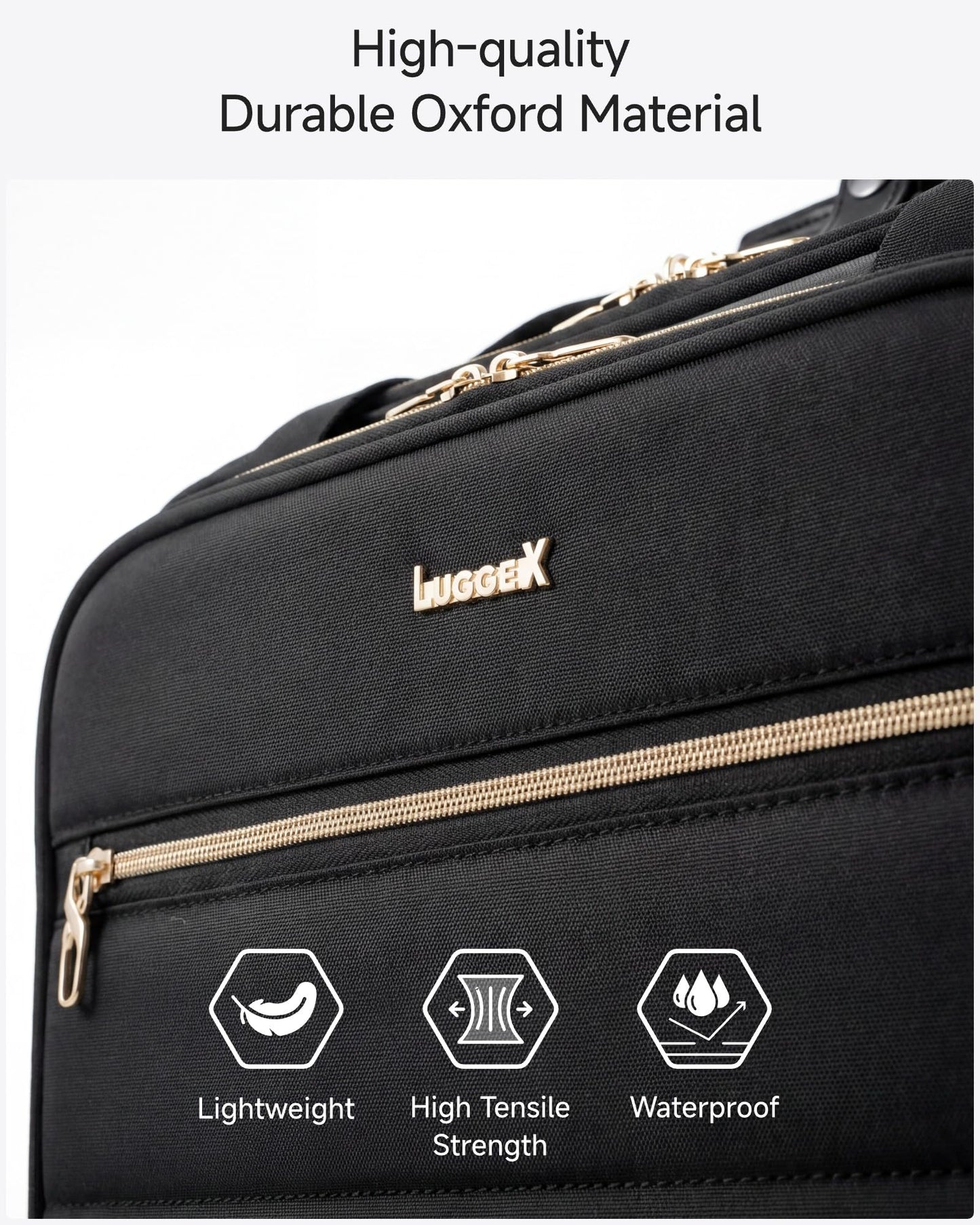 LUGGEX Rolling Laptop Bag with Wheels, 17.3" Soft Sided Laptop Rolling Briefcase with 4 Spinner Wheels - Lightweight Carry On for Business Travel Overnight (UDS-Core, Black, 18 Inch)