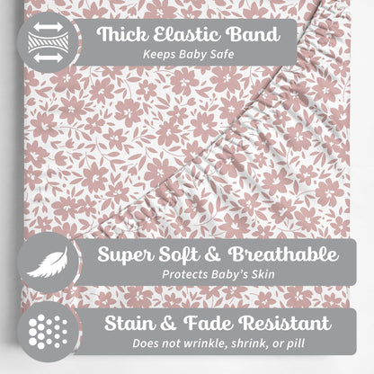Crib Sheets Neutral - Fitted Baby Crib Sheets Bed for Girl Boy - 2 Pack Standard & Toddler Mattress (Antique Rose) - Buttery Soft Organic Cotton Blend