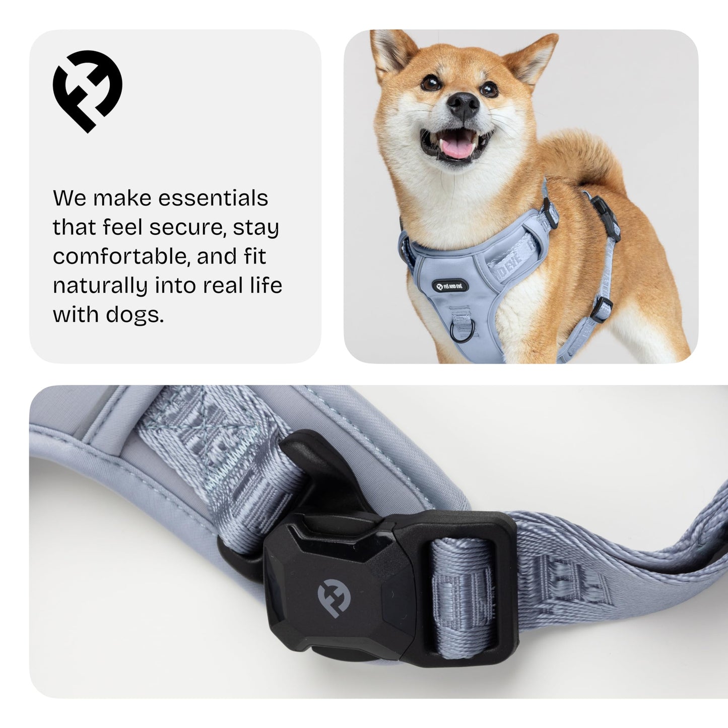 2026 New Editions, Fei and Eve Cloud MagEase Dog Harness, Quick-Release Buckles, Reflective, 3-Point No-Pull Control, Breathable Mesh, Adjustable Fit, Large, Dusk Blue