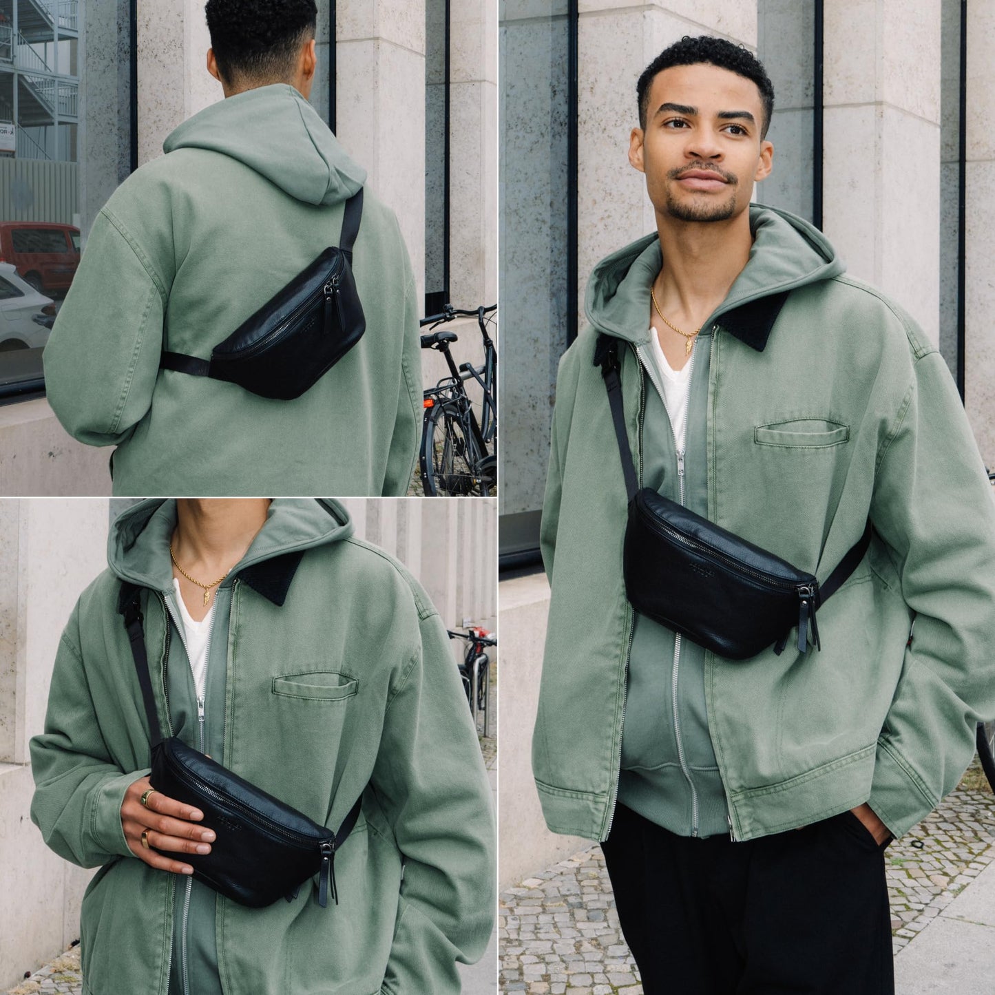 Berliner Bags Premium Genuine Leather Fanny Pack Noah, Belt Bag, Crossbody Sling Bag for Men and Women, Gift for Dad - Black