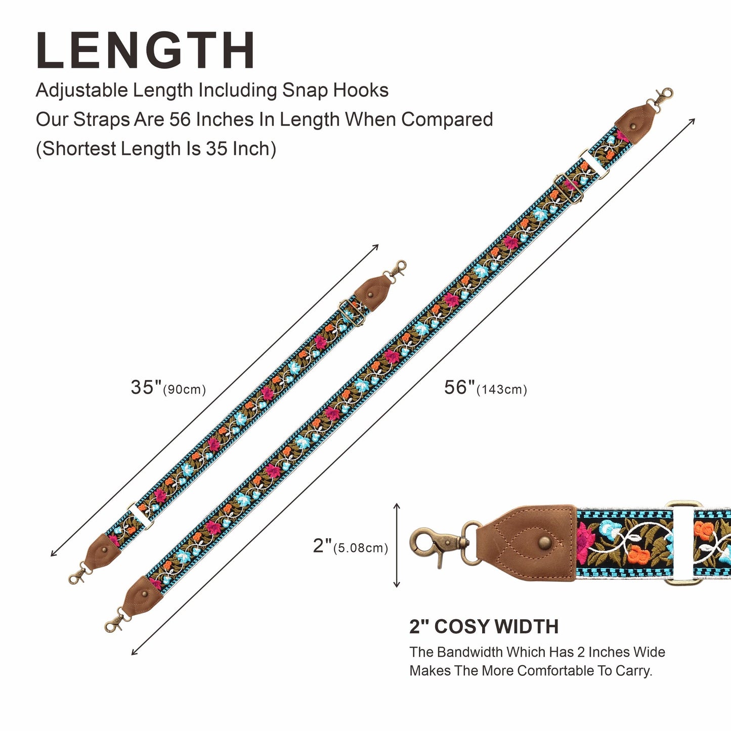 Purse Strap-2"Crazy Horse Leather Wide Shoulder Strap Adjustable Replacement,Retro Jacquard Embroidery Multi-pattern Crossbody Bag Straps for Handbag,Crossbody Bags,Shoulder Bags(Retro Floral)