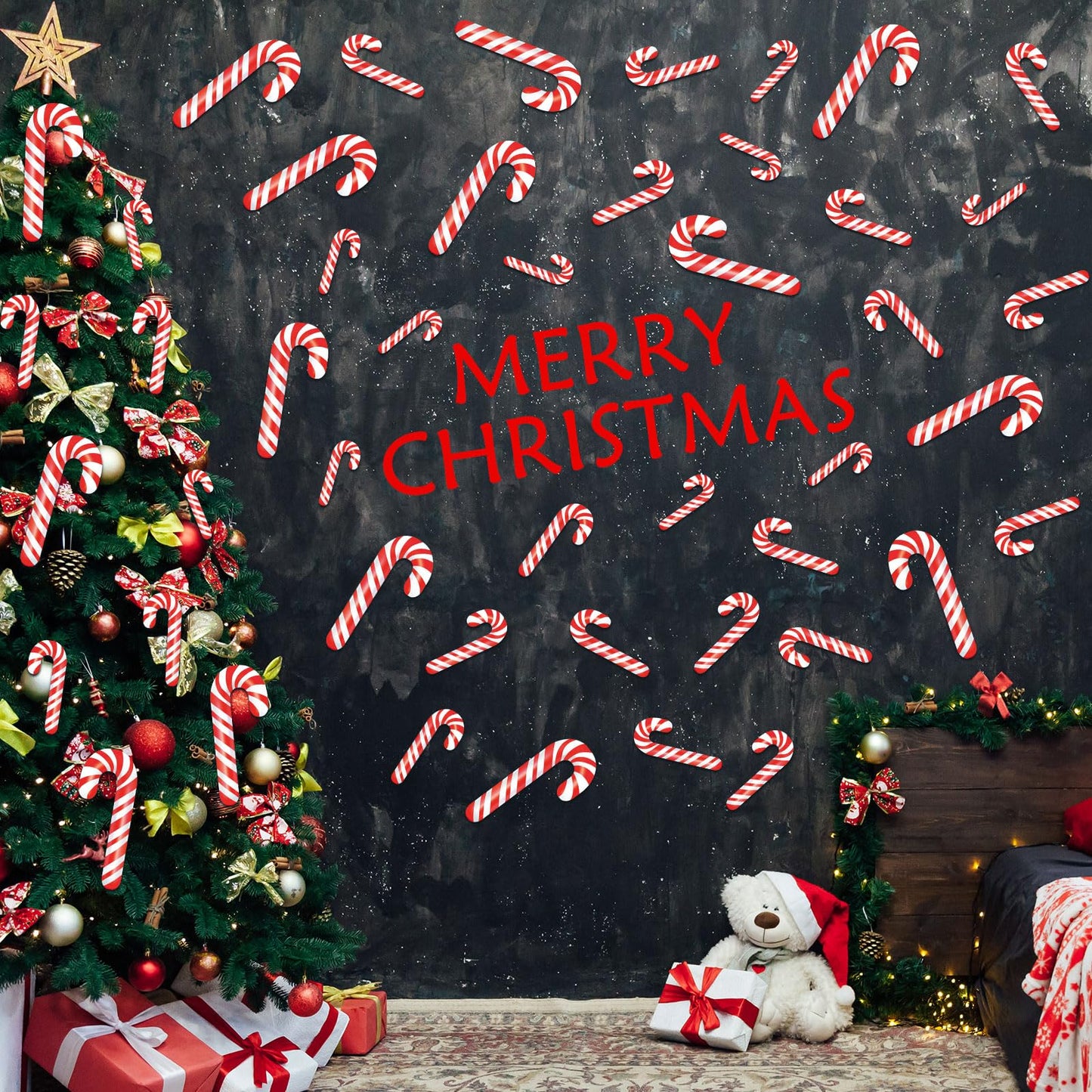 Zonon 90 Pcs Christmas Candy Cane Paper Cutouts Classroom Bulletin Board Decoration for Classroom Office Party Bulletin Board Wall Chalkboard Home Christmas Decor
