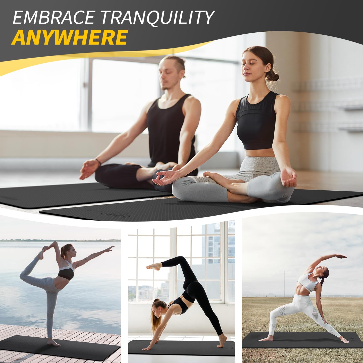 CAMBIVO Yoga Mat for Women Men Kids, 1/3 & 1/4 & 2/5 Inch Extra Thick Yoga Mat Non Slip, 72" x 24" TPE Yoga Mats, Workout Mat with Carrying Strap for Yoga, Pilates and Floor Exercises