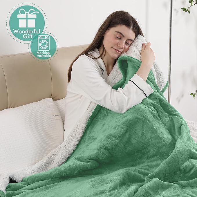 Electric Blanket Throw, Fast Heating Blanket with Overheat Protection, Heated Sherpa Blanket with 5 Heating Levels & 4 Hours Auto Off for Couch Office Use, Ideal Gift, 50"x60", Aqua Green