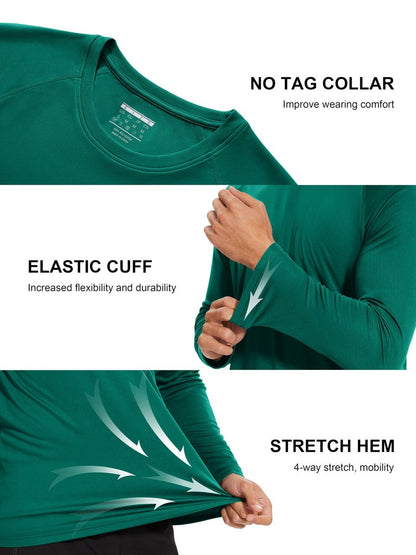 MAGCOMSEN Men's Athletic Long Sleeve Rashguard for Hiking & Climbing - Emerald Green