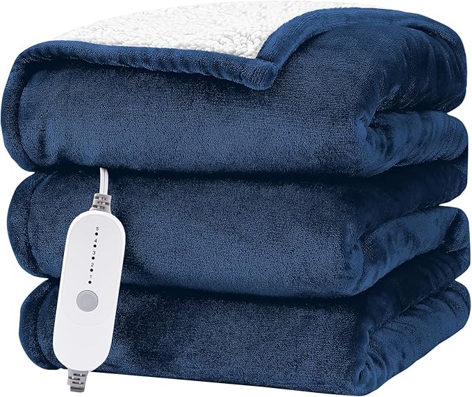 HYLEORY Heated Electric Blanket Full 72"x84" Soft Fleece & Flannel with 5 Heating Levels & 10 Hours Timer Auto Shutt Off, ETL Certified, Washable，Heated Blanket for Body-Navy