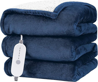 HYLEORY Heated Electric Blanket Full 72"x84" Soft Fleece & Flannel with 5 Heating Levels & 10 Hours Timer Auto Shutt Off, ETL Certified, Washable，Heated Blanket for Body-Navy