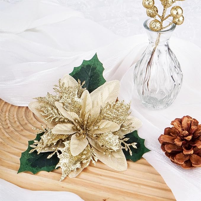 Christmas Flowers Artificial Box Set, Christmas Themed Floral Decorations for DIY Christmas Tree Ornament Wedding Birthday Wreath Decoration (B)
