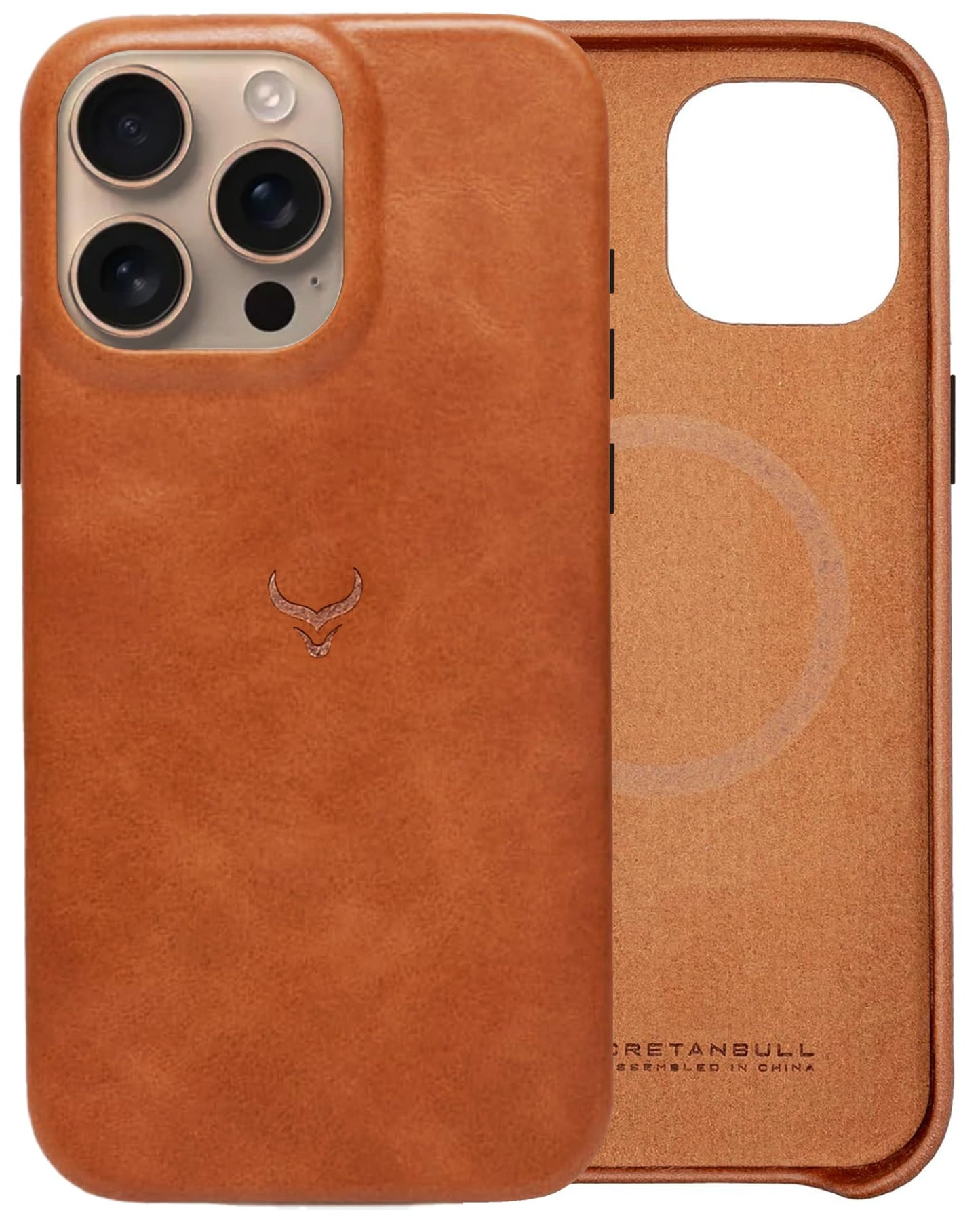 Cretanbull iPhone 16 Pro Max Leather Case - Oil Waxed Full Grain Anti-Scratch Handmade Genuine Leather Case - Compatible with Magsafe, Shockproof, Drop Proof, Protective Slim Case (16 Pro Max Ochre)