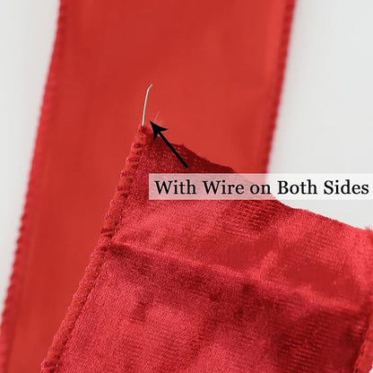 MEEDEE Red Velvet Wired Ribbon 2-1/2 inch Crushed Red Velvet Christmas Ribbon 10 Yards for Christmas Tree, Wreaths, Crafts Bow, Garlands, Gift Wrapping, Seasonal Decorations
