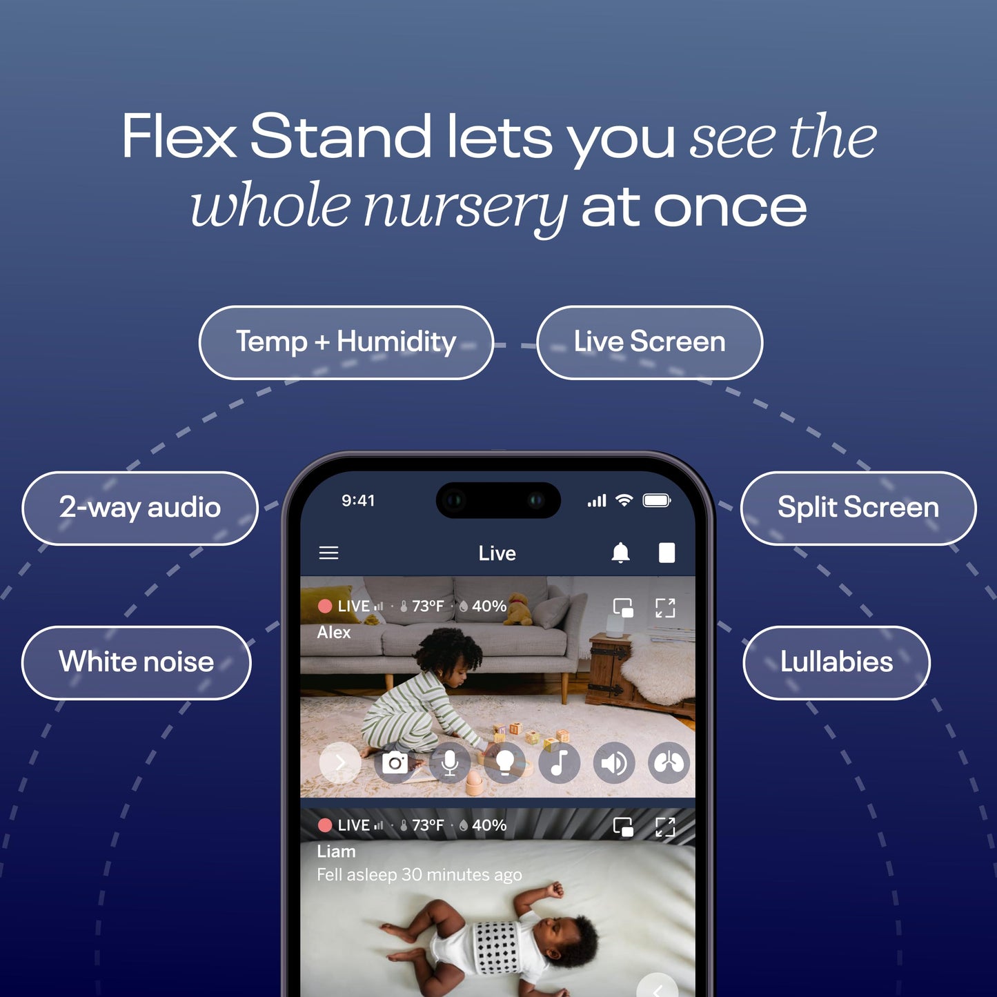 Nanit Pro Smart Baby Monitor & Flex Stand - 1080p Wi-Fi Video Camera, Sensor-Free Sleep & Breathing Motion Tracker, 2-Way Audio, Sound/Motion/Cry Notifications, Night Vision, and Breathing Band