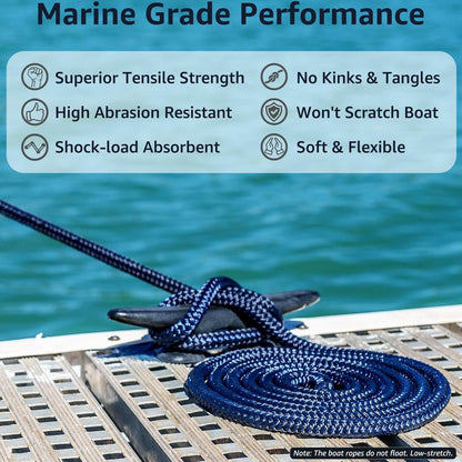 PACTHSD 3/8" x 10' Boat Fender Lines (4-Pack) - Double Braided Nylon Dock Lines for Boats - Marine Grade Fender Ropes with 6" Eye Loop - Soft, Durable Boat Accessories for Pontoon and Small Boats