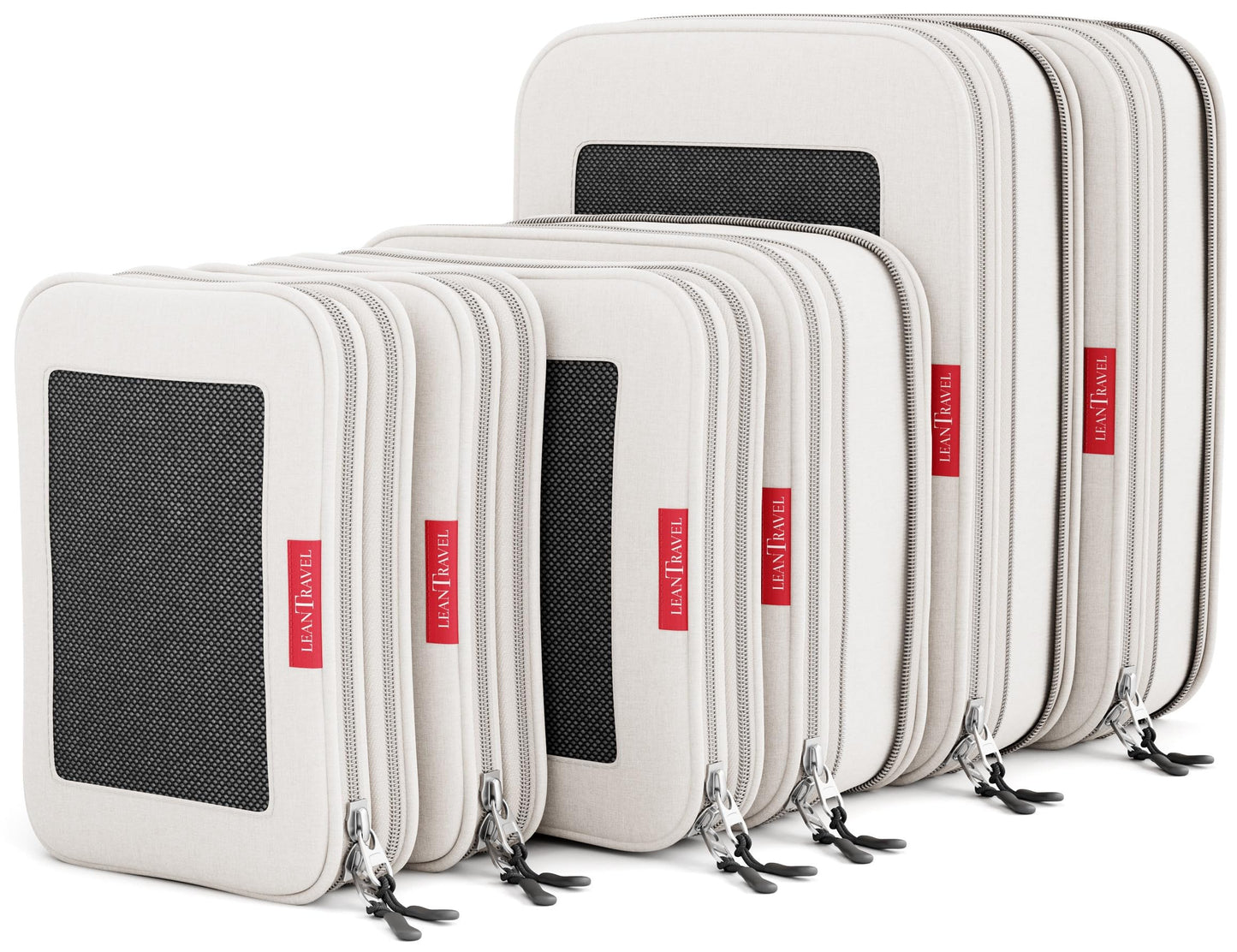 LeanTravel Premium Compression Packing Cubes for Travel - Suitcase Organizer Bags with Double Zipper & Breathable Mesh Panel - Space Saving Carry On Luggage Essentials (6-Pack, Sand)
