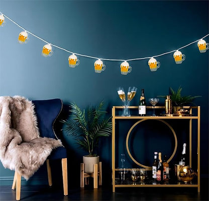 Beer Mug String Lights Plug in, 8.5Ft Summer Beer Party Decorations String Lights with 10 Beer Cup Lights, Hanging Beer Cup Fairy Lights for Outdoor Bar Birthday Summer Themed Party Wedding Decor