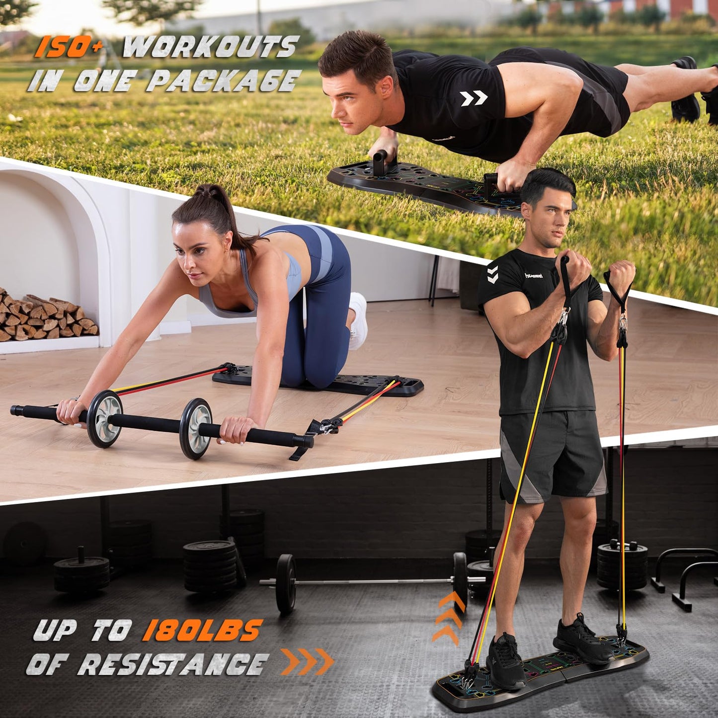 LALAHIGH Push Up Board,36 in 1 Home Gym Equipment with Ab Roller Wheel & Resistance Bands, Portable Foldable Workout Board for Full Body Strength Training Men Women