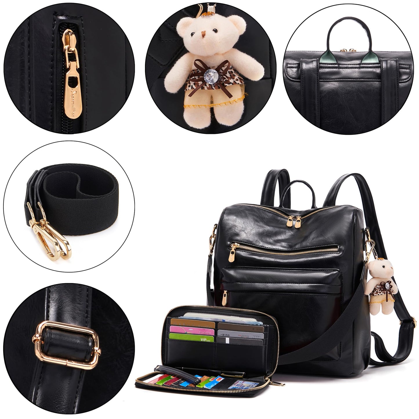 Soperwillton Women Backpack Purse Multipurpose Design Handbags Shoulder Bag PU Leather Travel bag Backpack Set 2pcs